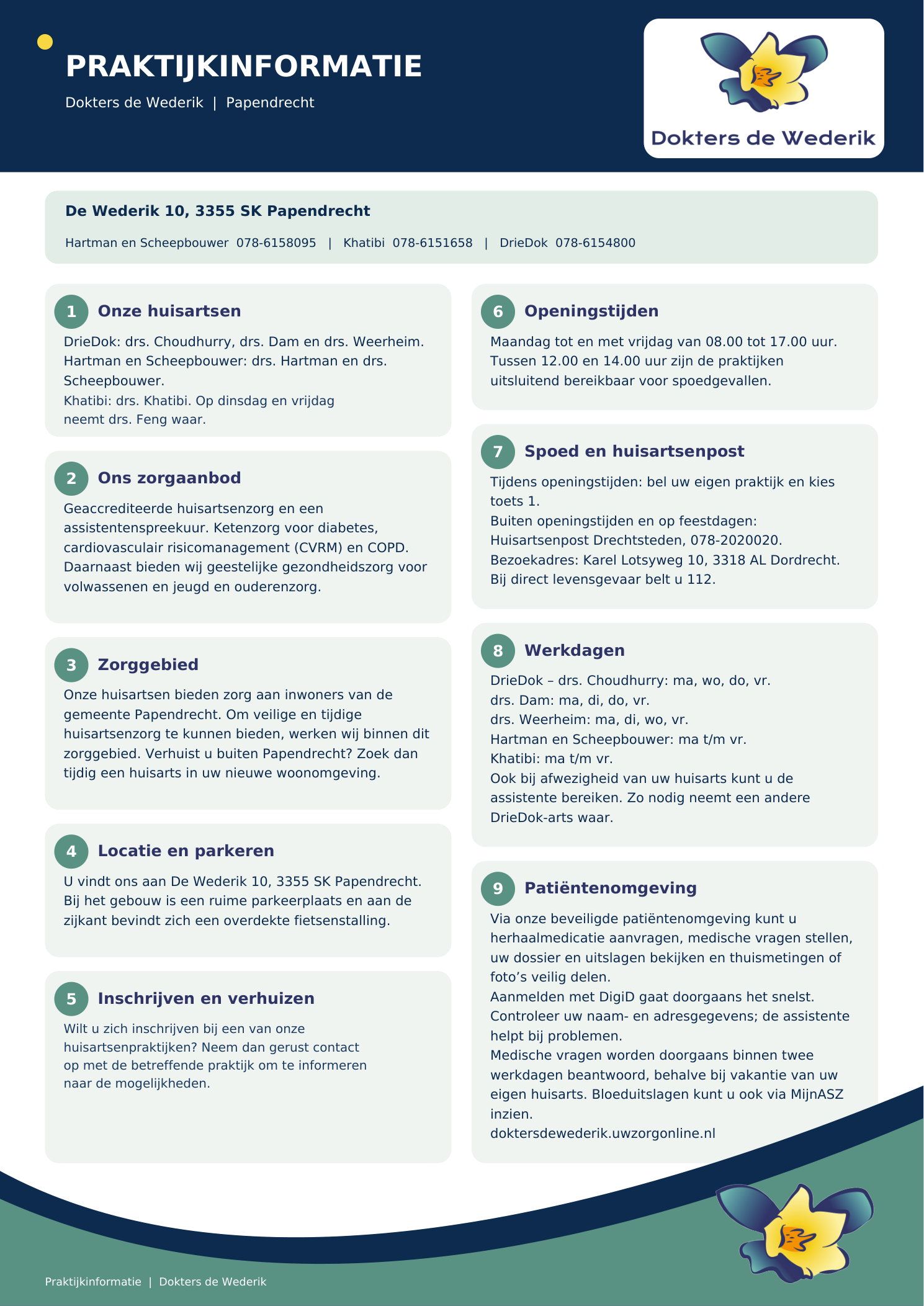 Praktijkfolder Dokters de Wederik